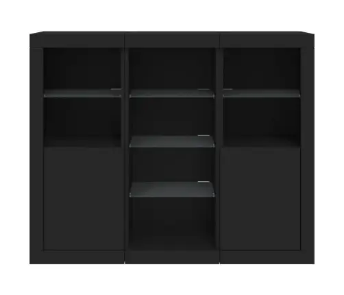 Puhvetkapid Led-Tuledega 3 Tk, Must, Tehispuit