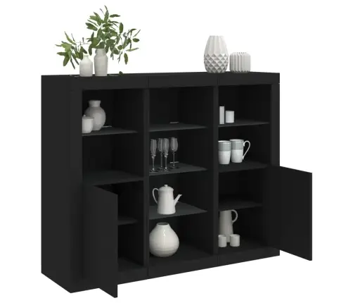 Puhvetkapid Led-Tuledega 3 Tk, Must, Tehispuit