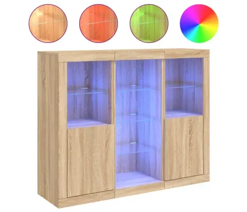 Kumodes Ar Led Apgaismojumu, 3 Gab., Ozolkoka Vidaxl Kumodes Ar Led Apgaismojumu, 3 Gab., Ozolkoka Vidaxl