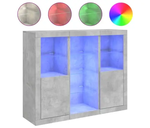 Kumodes Ar Led Apgaismojumu, 3 Gab., Betona Pelēks Vidaxl