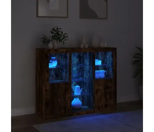 Šoninės Spintelės Su Led, 3Vnt., Dūminio Ąžuolo, Mediena