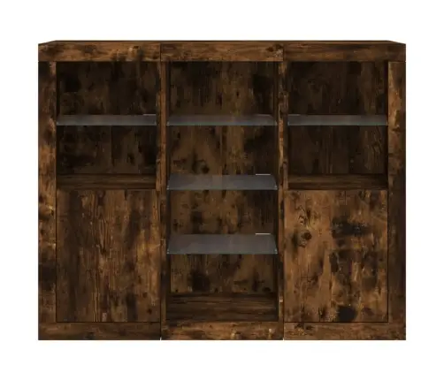 Šoninės Spintelės Su Led, 3Vnt., Dūminio Ąžuolo, Mediena