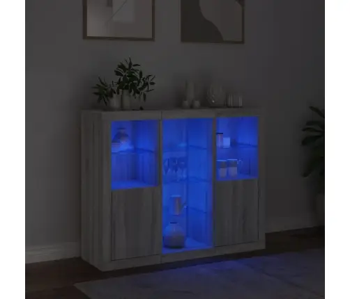 Kumodes Ar Led Apgaismojumu, 3 Gab., Pelēka Ozola Vidaxl