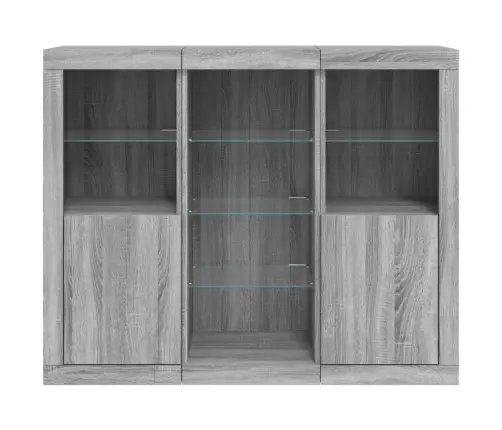 Kumodes Ar Led Apgaismojumu, 3 Gab., Pelēka Ozola Vidaxl