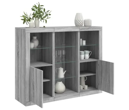 Kumodes Ar Led Apgaismojumu, 3 Gab., Pelēka Ozola Vidaxl