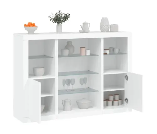 Šoninės Spintelės Su Led, 3Vnt., Baltos, Apdirbta Mediena