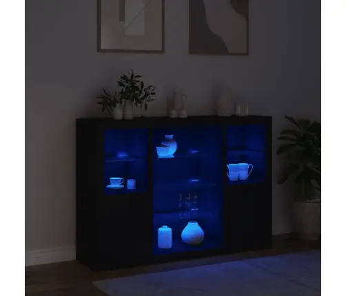 Kumodes Ar Led Apgaismojumu, 3 Gab., Melns, Inženierijas Koks Vidaxl