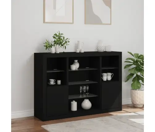 Kumodes Ar Led Apgaismojumu, 3 Gab., Melns, Inženierijas Koks Vidaxl