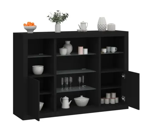 Kumodes Ar Led Apgaismojumu, 3 Gab., Melns, Inženierijas Koks Vidaxl