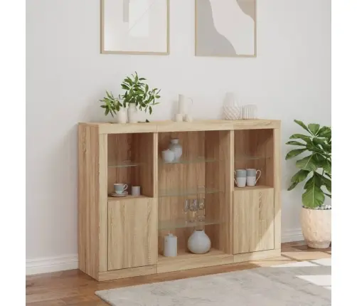 Kumodes Ar Led Apgaismojumu, 3 Gab., Ozolkoka Vidaxl