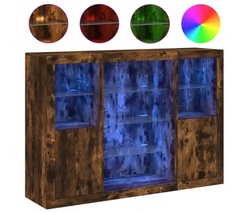 Puhvetkapid Led-Tuledega 3 Tk, Suitsutatud Tamm, Tehispuit