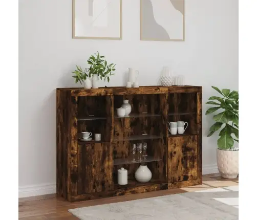 Puhvetkapid Led-Tuledega 3 Tk, Suitsutatud Tamm, Tehispuit