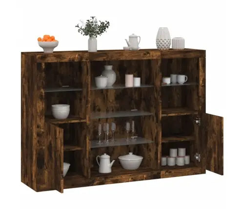 Puhvetkapid Led-Tuledega 3 Tk, Suitsutatud Tamm, Tehispuit