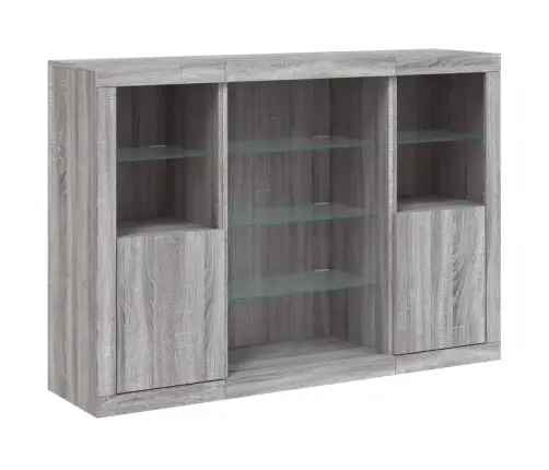 Šoninės Spintelės Su Led, 3Vnt., Pilkos Ąžuolo, Mediena Šoninės Spintelės Su Led, 3Vnt., Pilkos Ąžuolo, Mediena