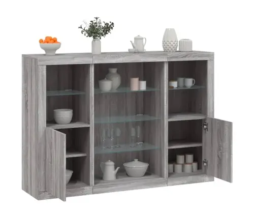 Šoninės Spintelės Su Led, 3Vnt., Pilkos Ąžuolo, Mediena Šoninės Spintelės Su Led, 3Vnt., Pilkos Ąžuolo, Mediena