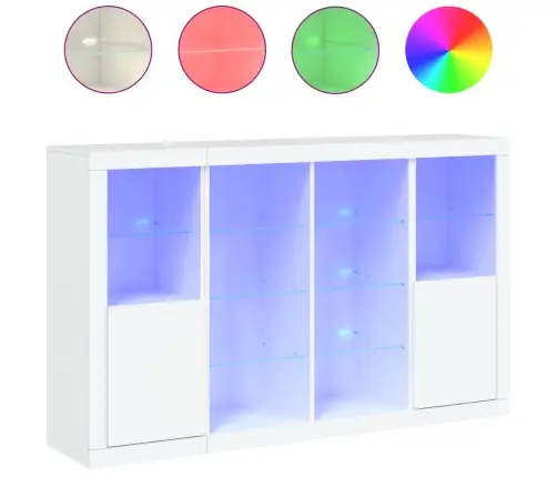 Kumodes Ar Led Apgaismojumu, 3 Gab., Baltas, Inženierijas Koks Vidaxl