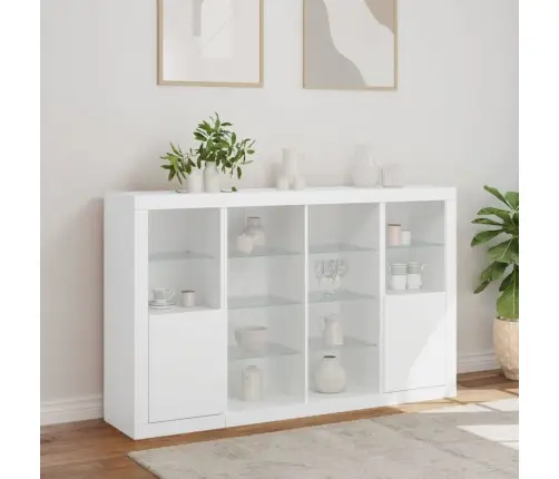 Kumodes Ar Led Apgaismojumu, 3 Gab., Baltas, Inženierijas Koks Vidaxl