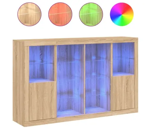 Šoninės Spintelės Su Led, 3Vnt., Ąžuolo, Apdirbta Mediena