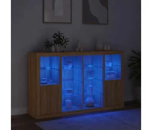 Šoninės Spintelės Su Led, 3Vnt., Ąžuolo, Apdirbta Mediena