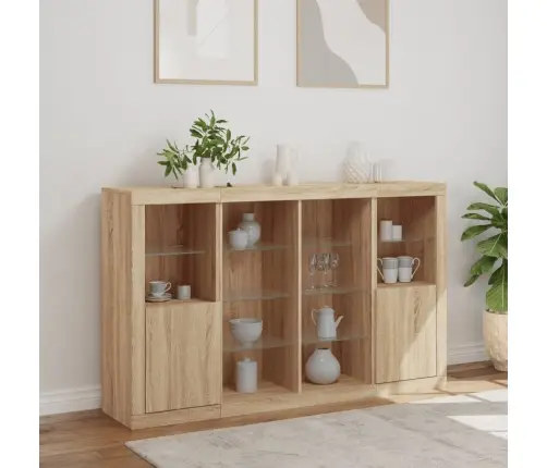 Šoninės Spintelės Su Led, 3Vnt., Ąžuolo, Apdirbta Mediena