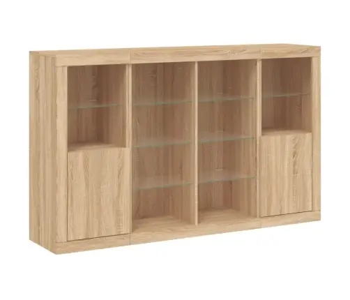 Šoninės Spintelės Su Led, 3Vnt., Ąžuolo, Apdirbta Mediena