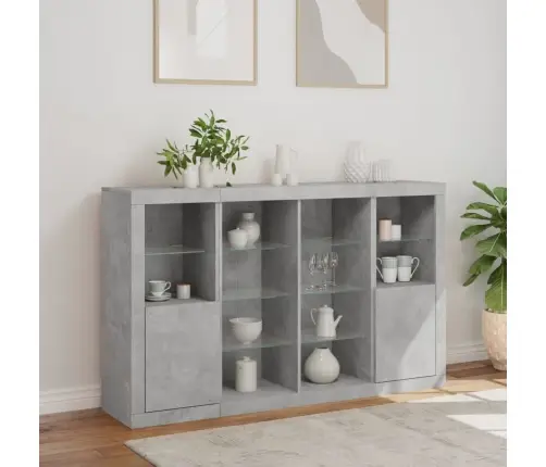 Kumodes Ar Led Apgaismojumu, 3 Gab., Betona Pelēks Vidaxl