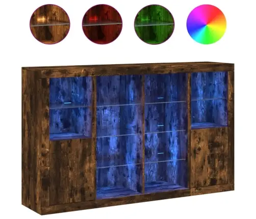 Šoninės Spintelės Su Led, 3Vnt., Dūminio Ąžuolo, Mediena