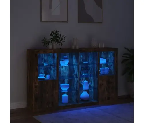 Šoninės Spintelės Su Led, 3Vnt., Dūminio Ąžuolo, Mediena