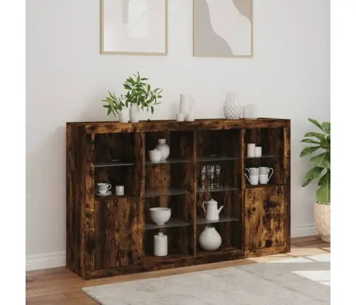 Šoninės Spintelės Su Led, 3Vnt., Dūminio Ąžuolo, Mediena