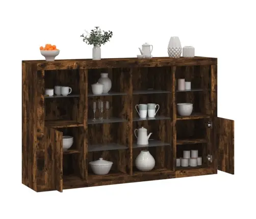 Šoninės Spintelės Su Led, 3Vnt., Dūminio Ąžuolo, Mediena