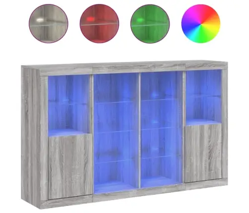 Kumodes Ar Led Apgaismojumu, 3 Gab., Pelēka Ozola Vidaxl