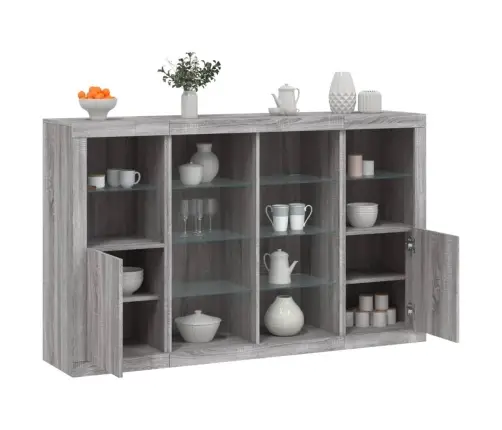 Kumodes Ar Led Apgaismojumu, 3 Gab., Pelēka Ozola Vidaxl