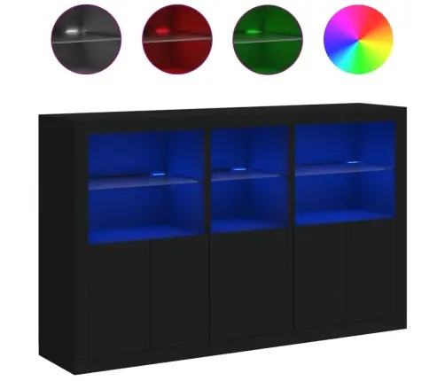 Kumode Ar Led Lampiņām, Melna, 162X37X100 Cm Vidaxl