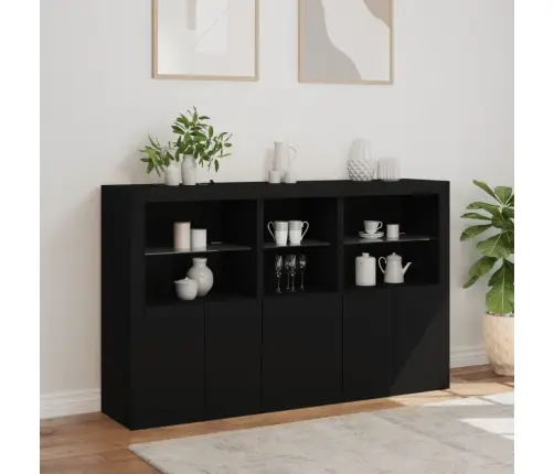 Kumode Ar Led Lampiņām, Melna, 162X37X100 Cm Vidaxl