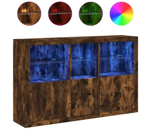 Šoninė Spintelė Su Led Lemputėmis, Dūminio Ąžuolo, 162X37X100Cm