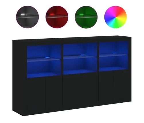 Kumode Ar Led Lampiņām, Melna, 181,5X37X100 Cm Vidaxl