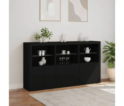 Kumode Ar Led Lampiņām, Melna, 181,5X37X100 Cm Vidaxl