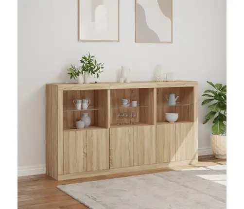 Kumode Ar Led Lampiņām, Ozolkoka Krāsa, 181,5X37X100 Cm Vidaxl