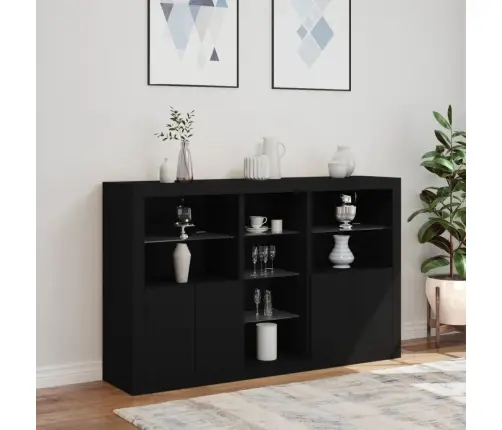 Kumode Ar Led Lampiņām, Melna, 162X37X100 Cm Vidaxl