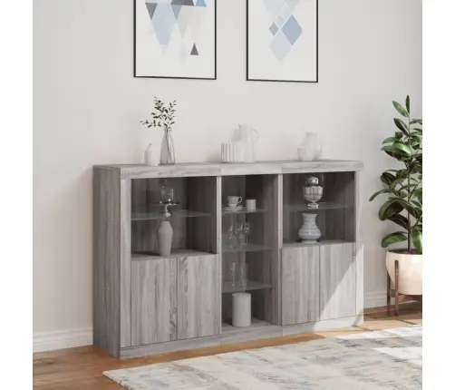 Kumode Ar Led Lampiņām, Pelēka Ozolkoka Krāsa, 162X37X100 Cm Vidaxl