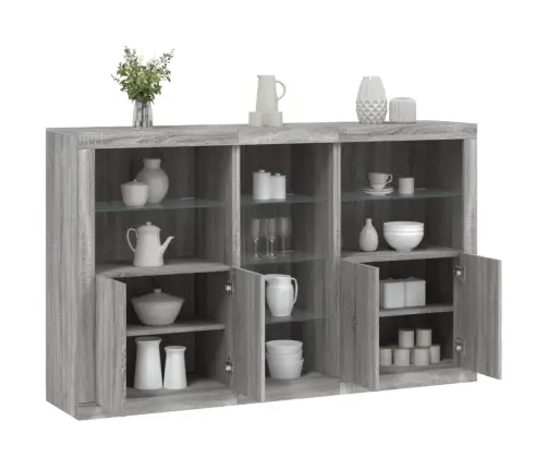 Kumode Ar Led Lampiņām, Pelēka Ozolkoka Krāsa, 162X37X100 Cm Vidaxl