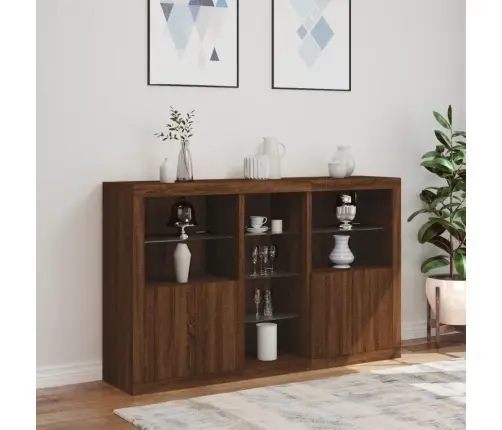 Kumode Ar Led Lampiņām, Brūna Koka Krāsa, 162X37X100 Cm Vidaxl