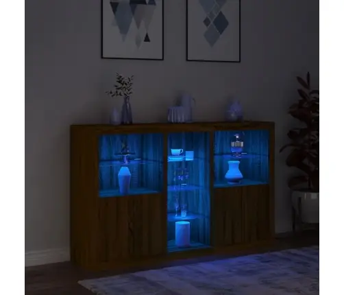 Kumode Ar Led Lampiņām, Brūna Koka Krāsa, 162X37X100 Cm Vidaxl