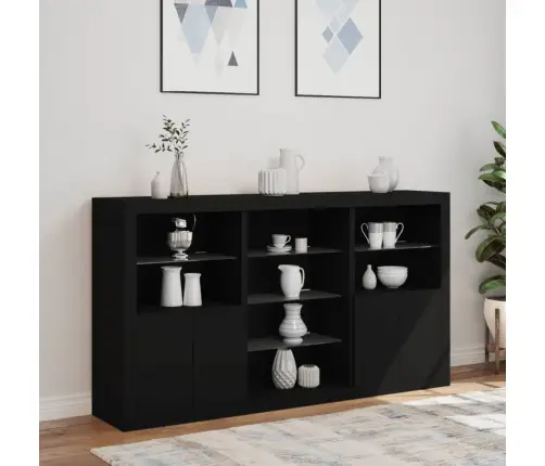 Kumode Ar Led Lampiņām, Melna, 181,5X37X100 Cm Vidaxl