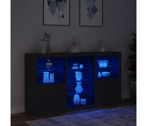 Kumode Ar Led Lampiņām, Melna, 181,5X37X100 Cm Vidaxl