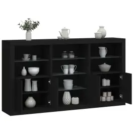 Kumode Ar Led Lampiņām, Melna, 181,5X37X100 Cm Vidaxl