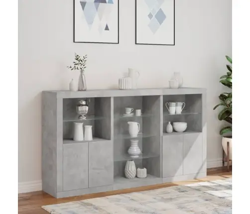 Kumode Ar Led Lampiņām, Betona Pelēka, 181,5X37X100 Cm Vidaxl