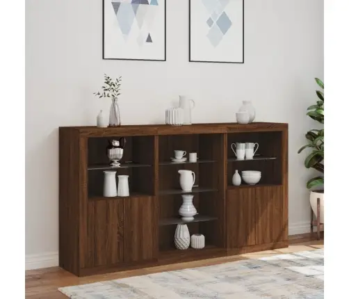 Kumode Ar Led Lampiņām, Brūna Koka Krāsa, 181,5X37X100 Cm Vidaxl