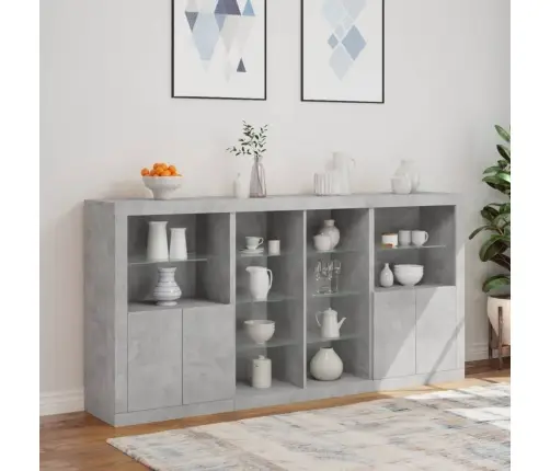 Kumode Ar Led Lampiņām, Betona Pelēka, 202X37X100 Cm Vidaxl