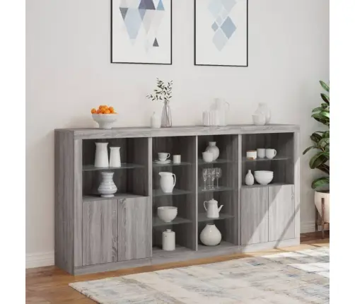 Puhvetkapp Led-Tuledega, Hall Sonoma Tamm, 202 X 37 X 100 Cm